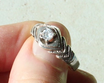 Clear Cubic Zirconia Ring Geometric Stacked Look Sterling Silver 4mm Stone Size 7 Vintage