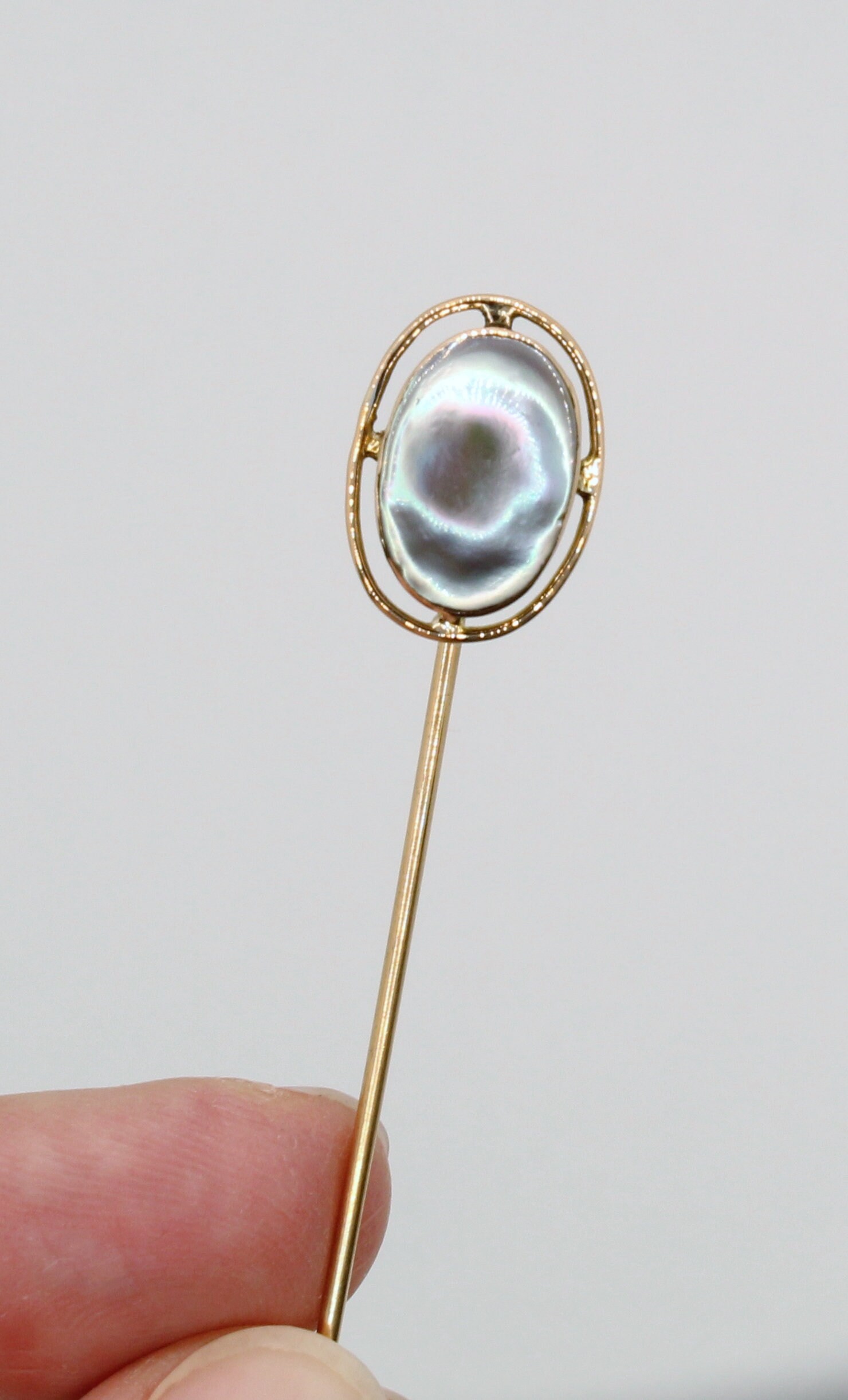 Blister Pearl Stick Pin Blue Green Oval Jabot Lapel Pin 10K Etsy