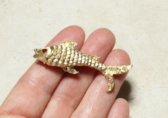 Rhinestone Koi Fish Scatter Pins Set of Two Gold … - image 3