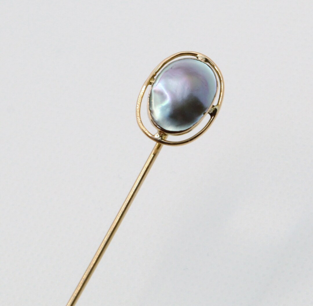 Blister Pearl Stick Pin Blue Green Oval Jabot Lapel Pin 10K Etsy