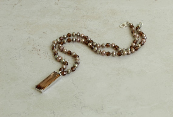 Smoky Quartz Colored Pendant Necklace Glass Elonga