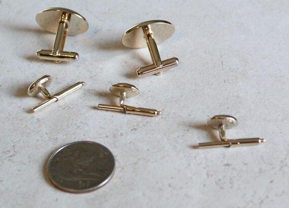 Button Stud and Cufflink Set Black Enamel Gold To… - image 4