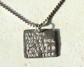 Beach Theme Necklace Shell Sand in Your Toes Wording Sterling Silver Unique Vintage