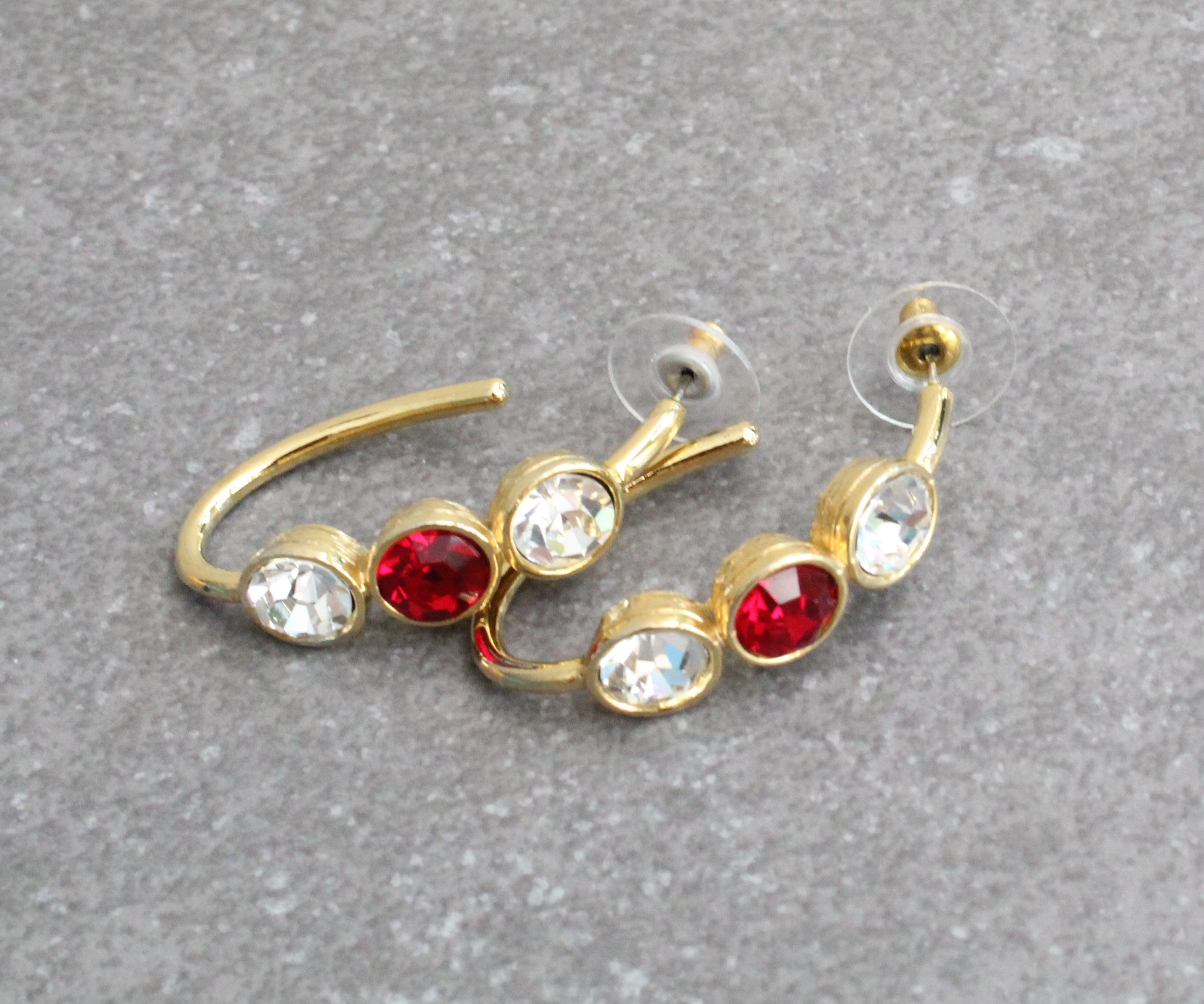 Red rhinestone hoop earrings Clearance