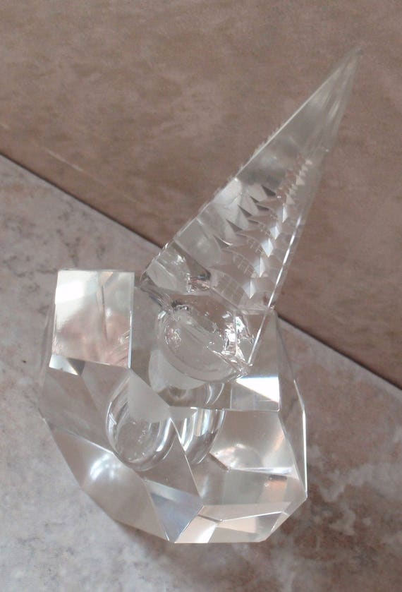 Pagoda Perfume Bottle Heavy Crystal Reverse Carve… - image 3
