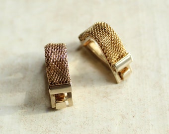 Mesh Triangular Cufflinks Wrap Around Gold Plated Unique Vintage