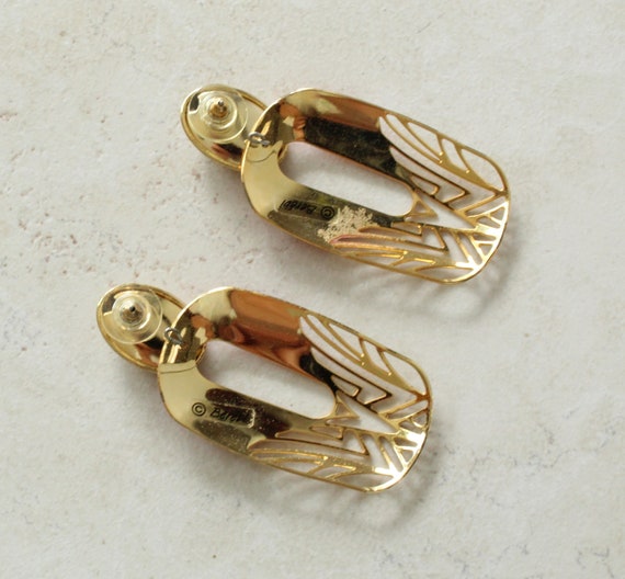 Berebi Brushed Gold Earrings Cutout Red Enamel Pi… - image 3