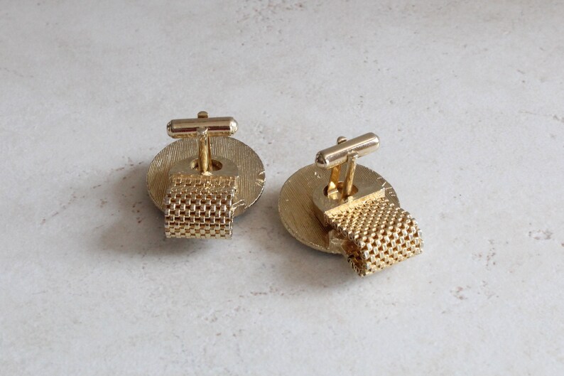 Delft Cufflinks Colored Handpainted Ceramic Gold Tone Mesh Wrap Swank Vintage