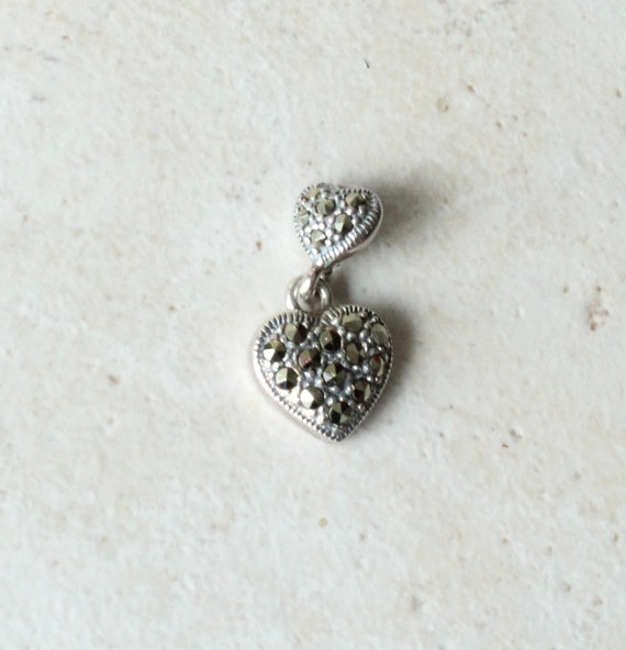 Double Heart Pendant Sterling Silver Marcasites Sh