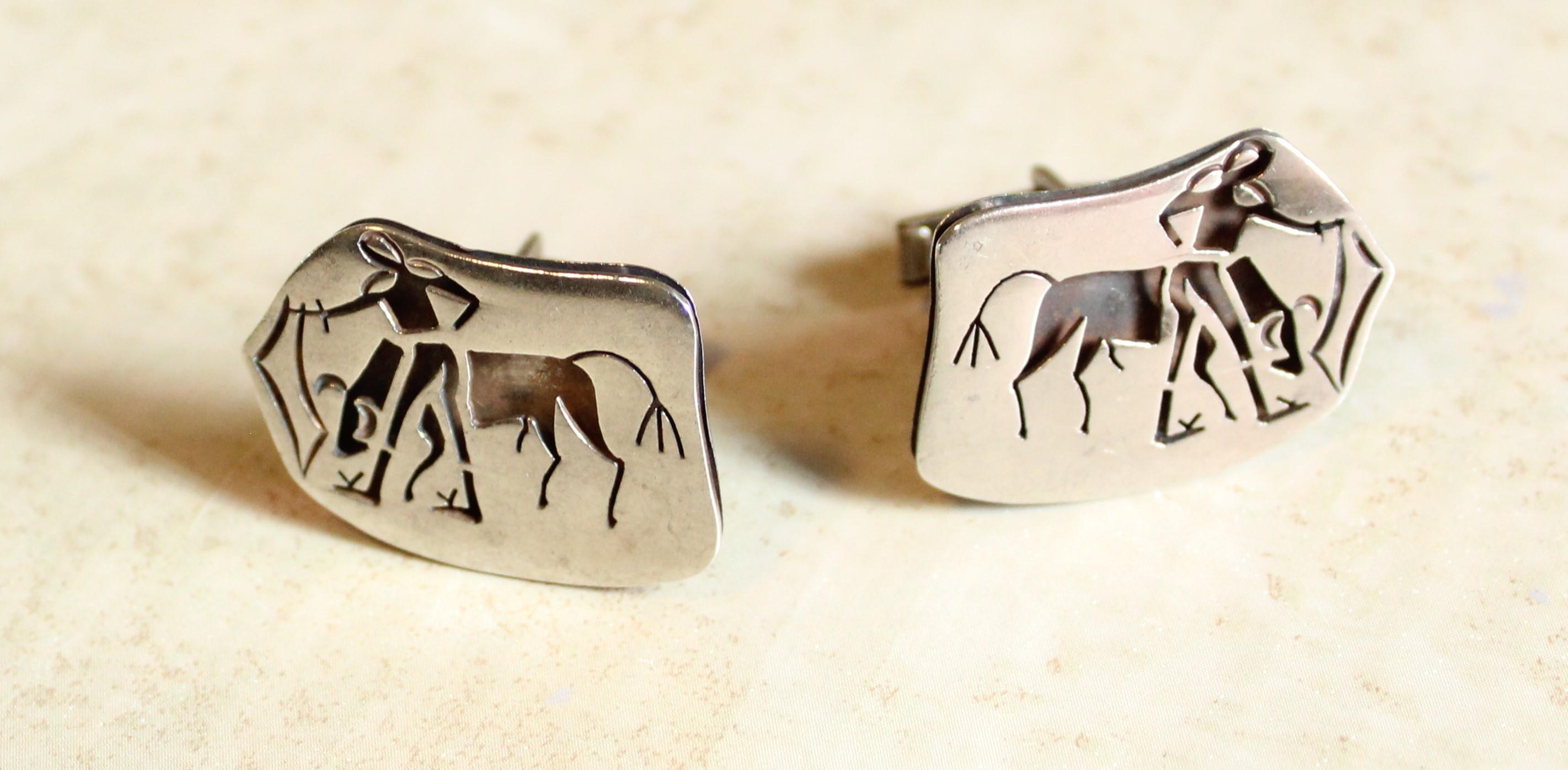 Cufflinks Aztec Vintage En Argent 925 – Visages Du Mexique, Poignet Homme
