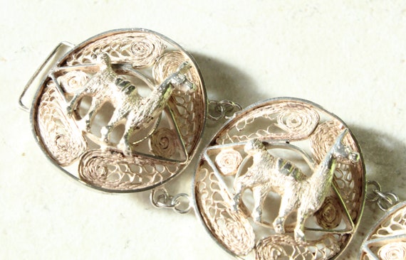 Large Llama Bracelet 900 Silver 5 Panels Filigree… - image 4