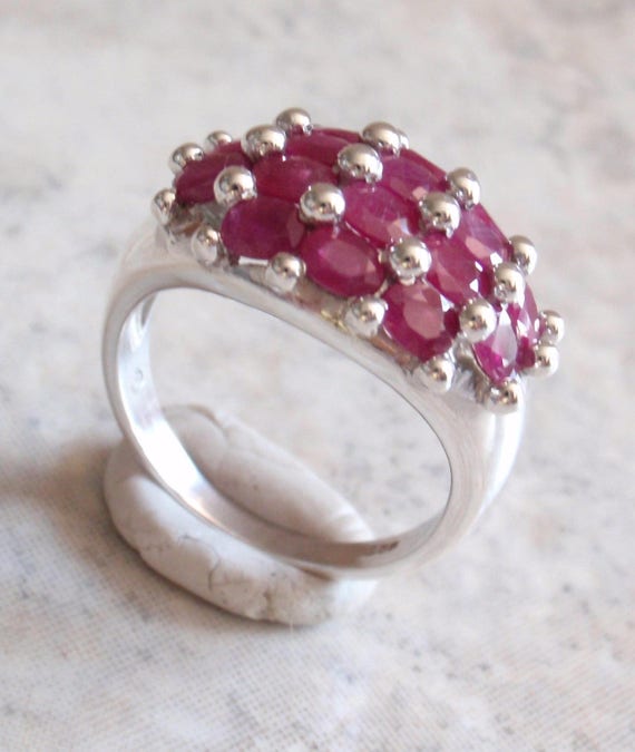 Ruby Ring Sterling Silver 16 Oval Rubies Size 9 Vi