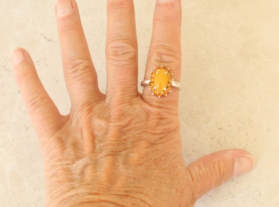 Yellow Nephrite Jade Gemstone Ring Floral Shape O… - image 4