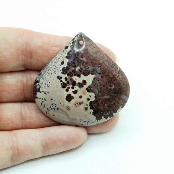 Large Teardrop Jasper Focal Pendant Brown Spotted 44mm X 12mm Thick Jewelry Supplies Components Cabochons Beads