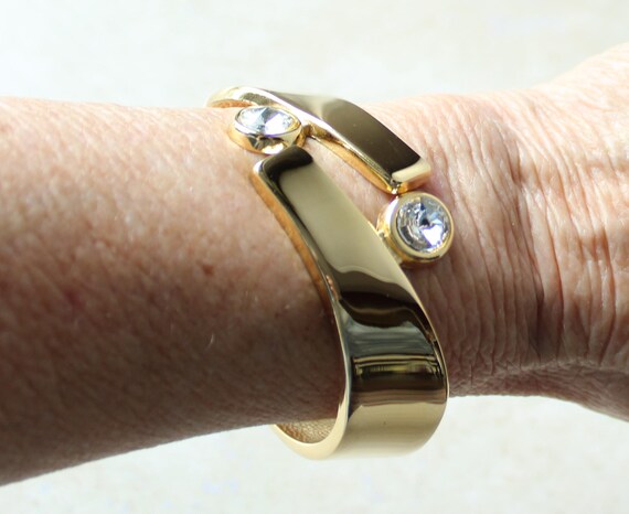 Offset Bangle Bracelet Hinged Gold Plated with La… - image 2