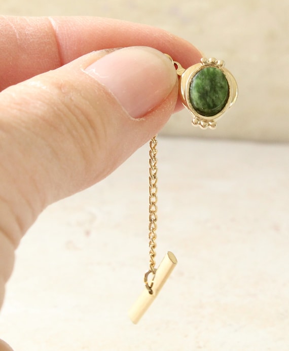 Nephrite Jade Tie Tack with Clutch and Button Sta… - image 2