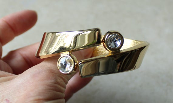 Offset Bangle Bracelet Hinged Gold Plated with La… - image 3