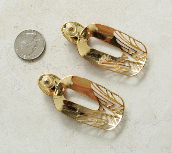 Berebi Brushed Gold Earrings Cutout Red Enamel Pi… - image 4