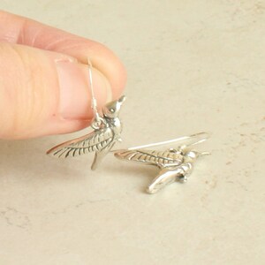 Hummingbird Earrings Hand Made 925 Sterling Silver Detailed Single Sided Vintage