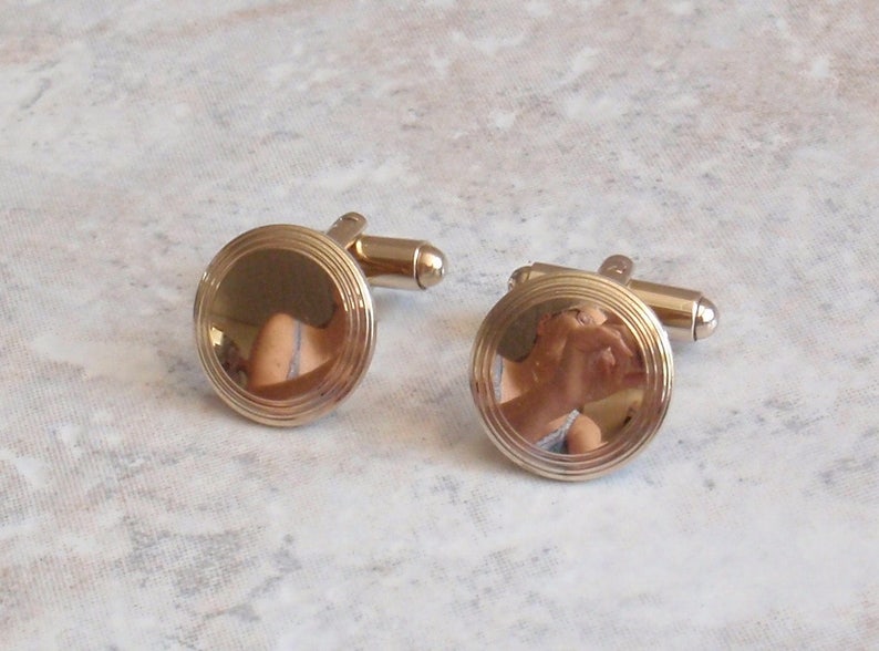 Round Gold Cufflinks Engravable Vintage