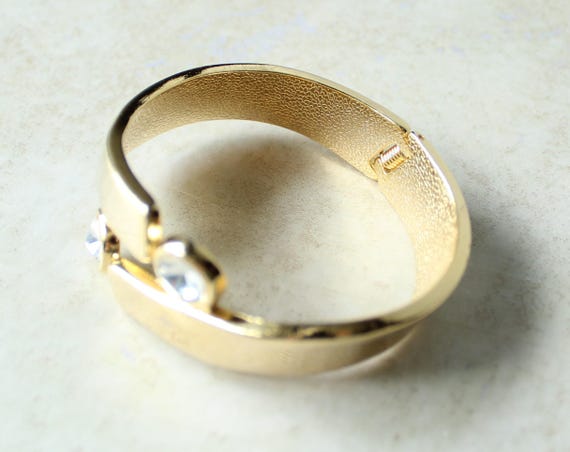 Offset Bangle Bracelet Hinged Gold Plated with La… - image 4