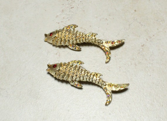 Rhinestone Koi Fish Scatter Pins Set of Two Gold … - image 2