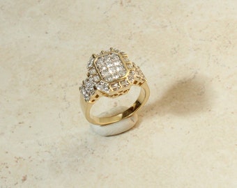 10K Yellow Gold Diamond Ring Size 8 Multiple Diamonds Well Constructed Fancy Back Vintage