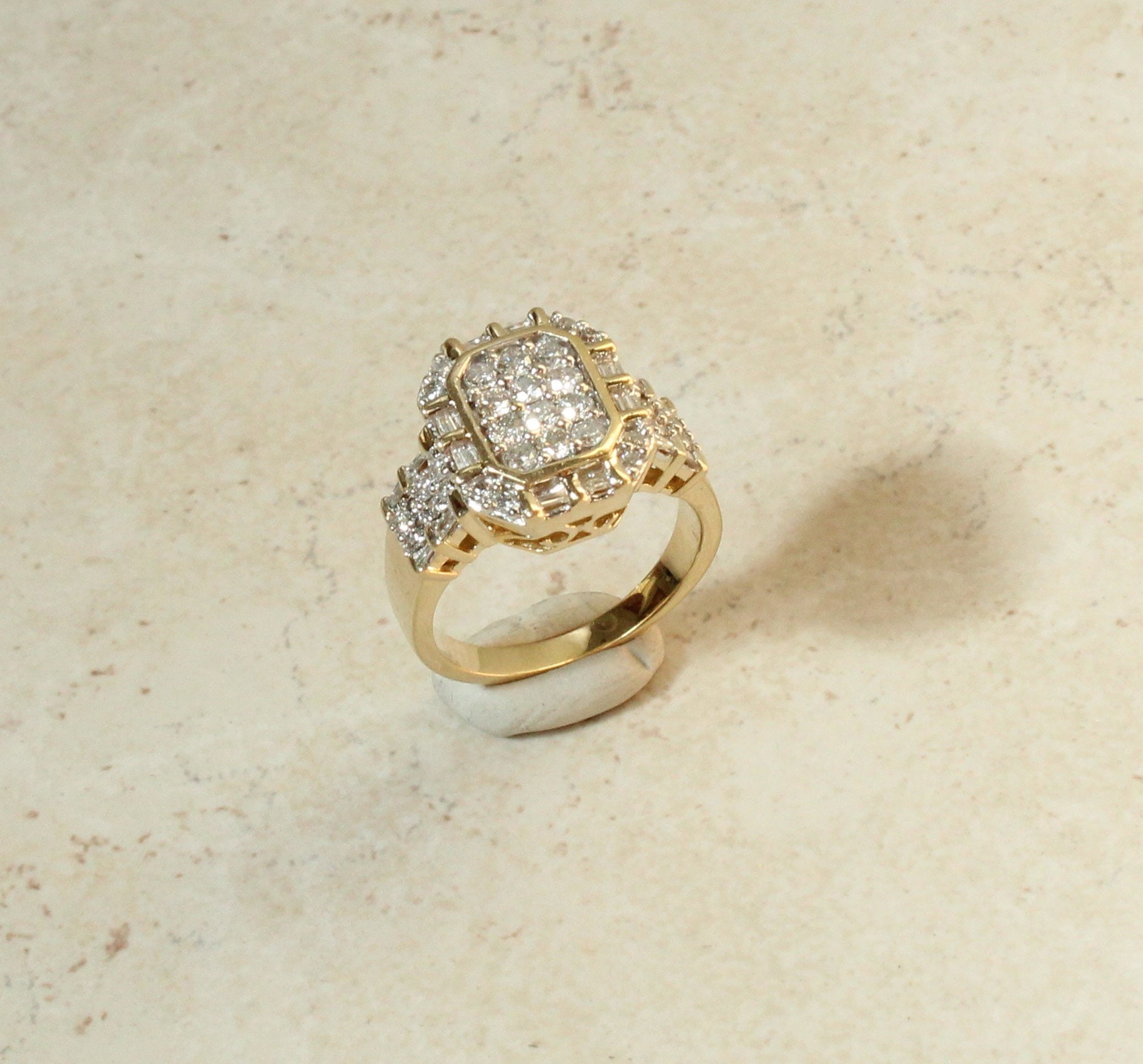 10K Yellow Gold Diamond Ring Size 8 Multiple Diamonds Well Etsy