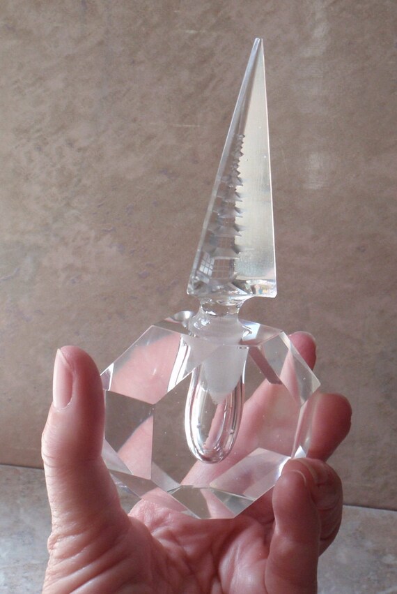 Pagoda Perfume Bottle Heavy Crystal Reverse Carve… - image 5