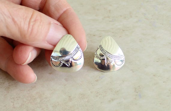 Sterling Silver Earrings Triangular Concho Style … - image 3
