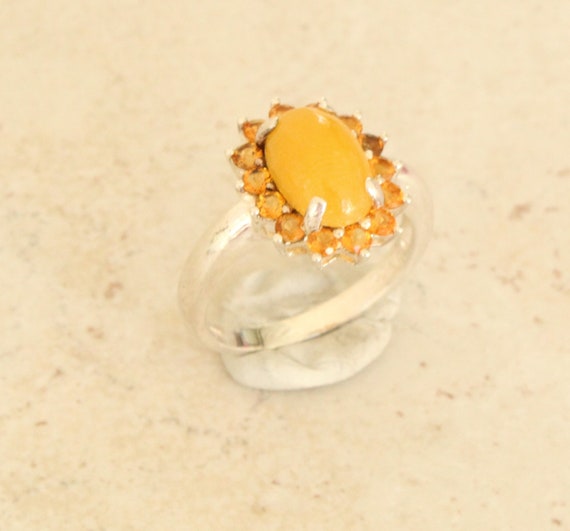 Yellow Nephrite Jade Gemstone Ring Floral Shape O… - image 3