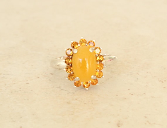 Yellow Nephrite Jade Gemstone Ring Floral Shape O… - image 5