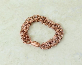 Copper Chain Maille Bracelet Magnetic Clasp 7" Long 9/16" Wide Hand Made