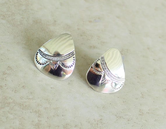 Sterling Silver Earrings Triangular Concho Style … - image 1