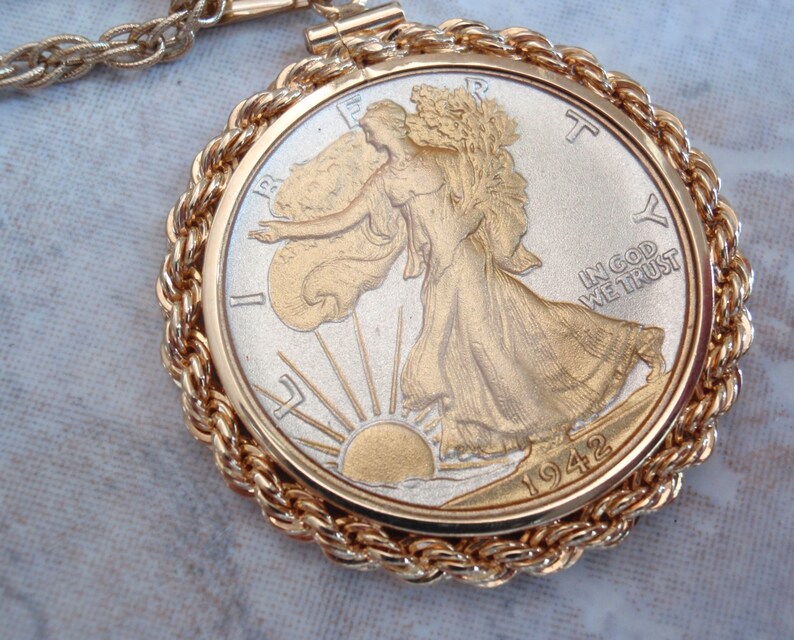 Walking Liberty Half Dollar Necklace 1942 Gold Plated Silver | Etsy