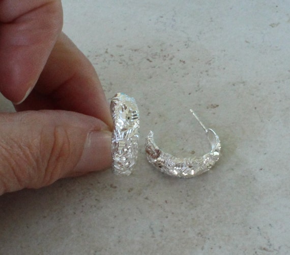 Sterling Silver Hoops Hoop Earrings Diamond Cut R… - image 1