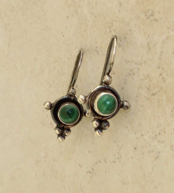 Malachite Earrings Sterling Silver Green Dangle Gemstone Ear | Etsy