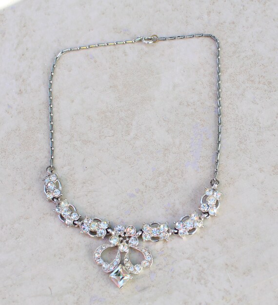 Bogoff Clear Rhinestone Bib Necklace Square Focal… - image 3