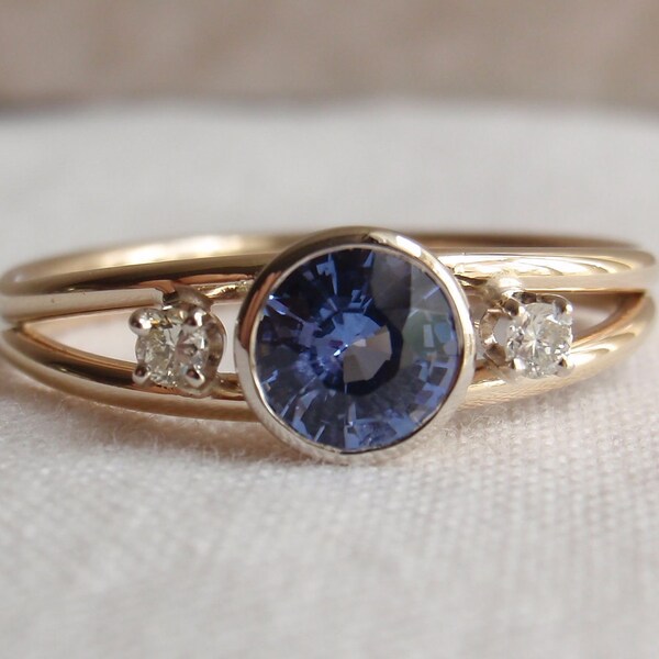 Blue Sapphire 14k Yellow Gold Ring Natural Fancy Lavender