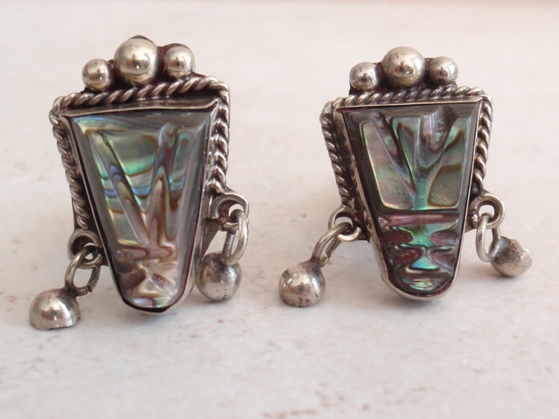 Abalone Cufflinks Sterling Silver Mayan Aztec Carved Face Mask