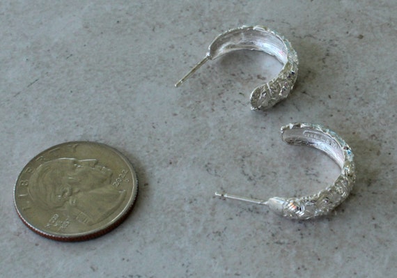 Sterling Silver Hoops Hoop Earrings Diamond Cut R… - image 4