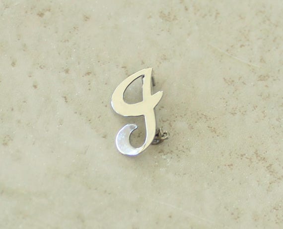 Tiny Script J Brooch Initial Lapel Pin Sterling S… - image 1