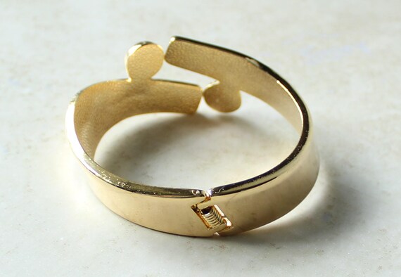 Offset Bangle Bracelet Hinged Gold Plated with La… - image 5