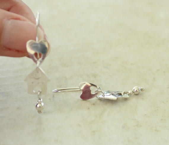 Home Heart Earrings Far Fetched Sterling Silver Our House Vintage View 2
