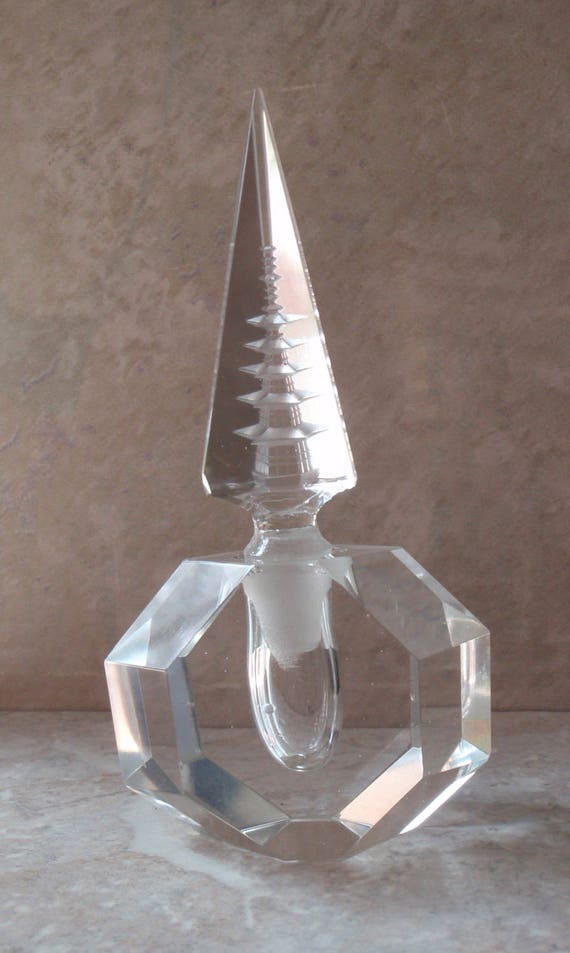 Pagoda Perfume Bottle Heavy Crystal Reverse Carved