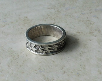 Cuttlebone Cast Band Ring Textured Oxidized Sterling Silver Size 11 8mm Wide 2mm Thick Hand Made Wedding Worthy Unisex Ring