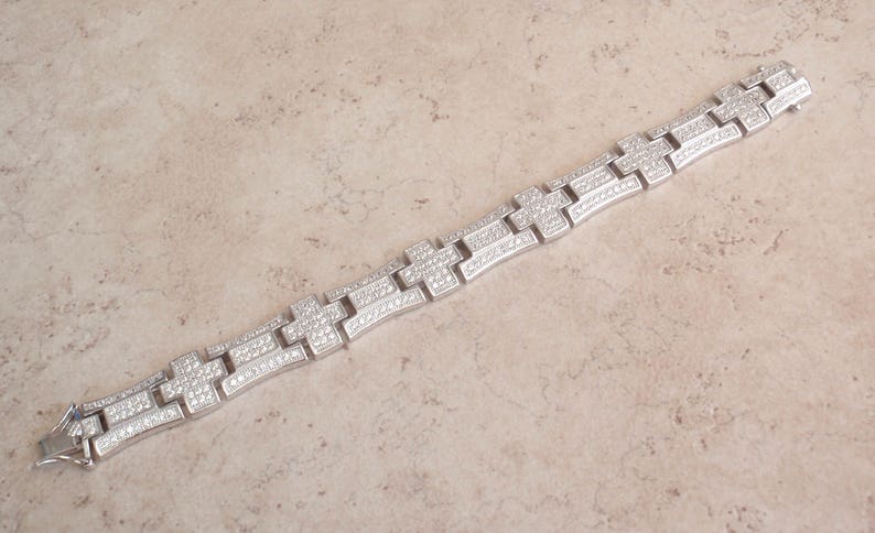 Cubic Zirconia Bracelet Pave CZs Sterling Silver Geometric Links Vintage