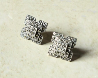 Maltese Cross Earrings Sterling Silver Marcasites Art Deco Vintage