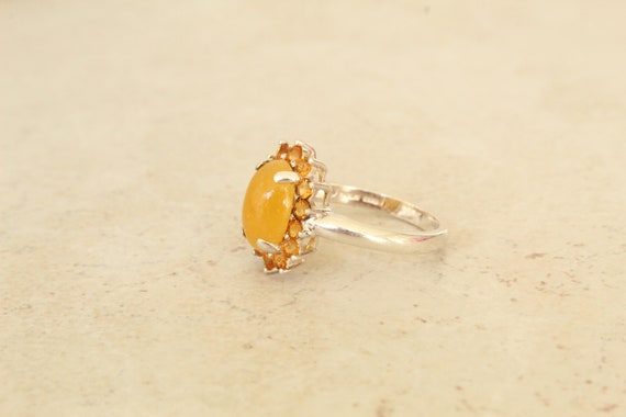Yellow Nephrite Jade Gemstone Ring Floral Shape O… - image 2