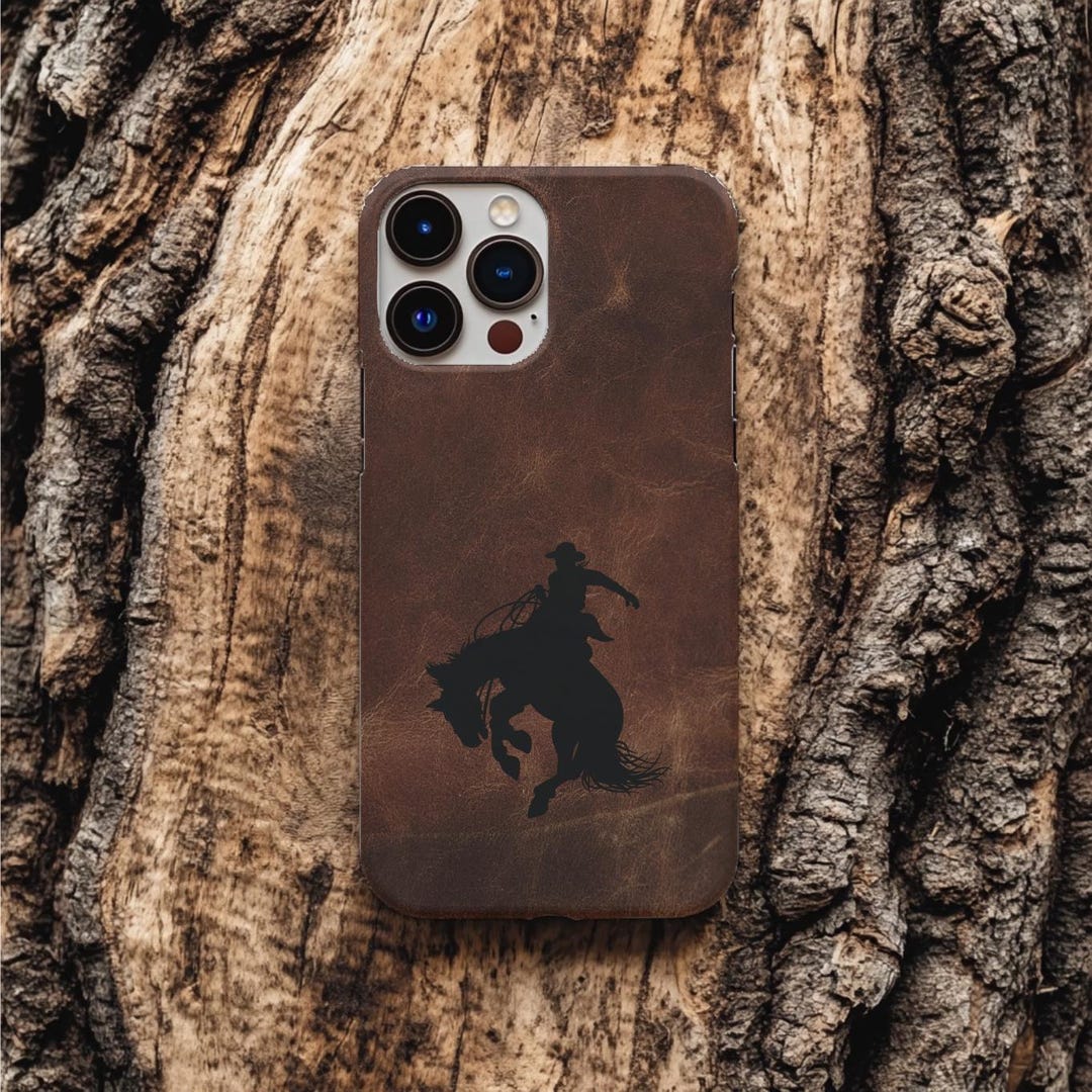 Cell Phone Case Rodeo Cowboy Leather Effect Phone Case, Rustic Western Style Cell Phone Cover ...